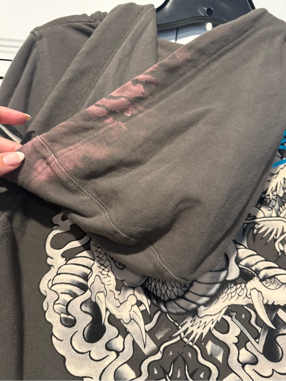 Ed Hardy Vintage Gray Zip Hoodie with Turquoise Floral Print - Picture 8 of 9